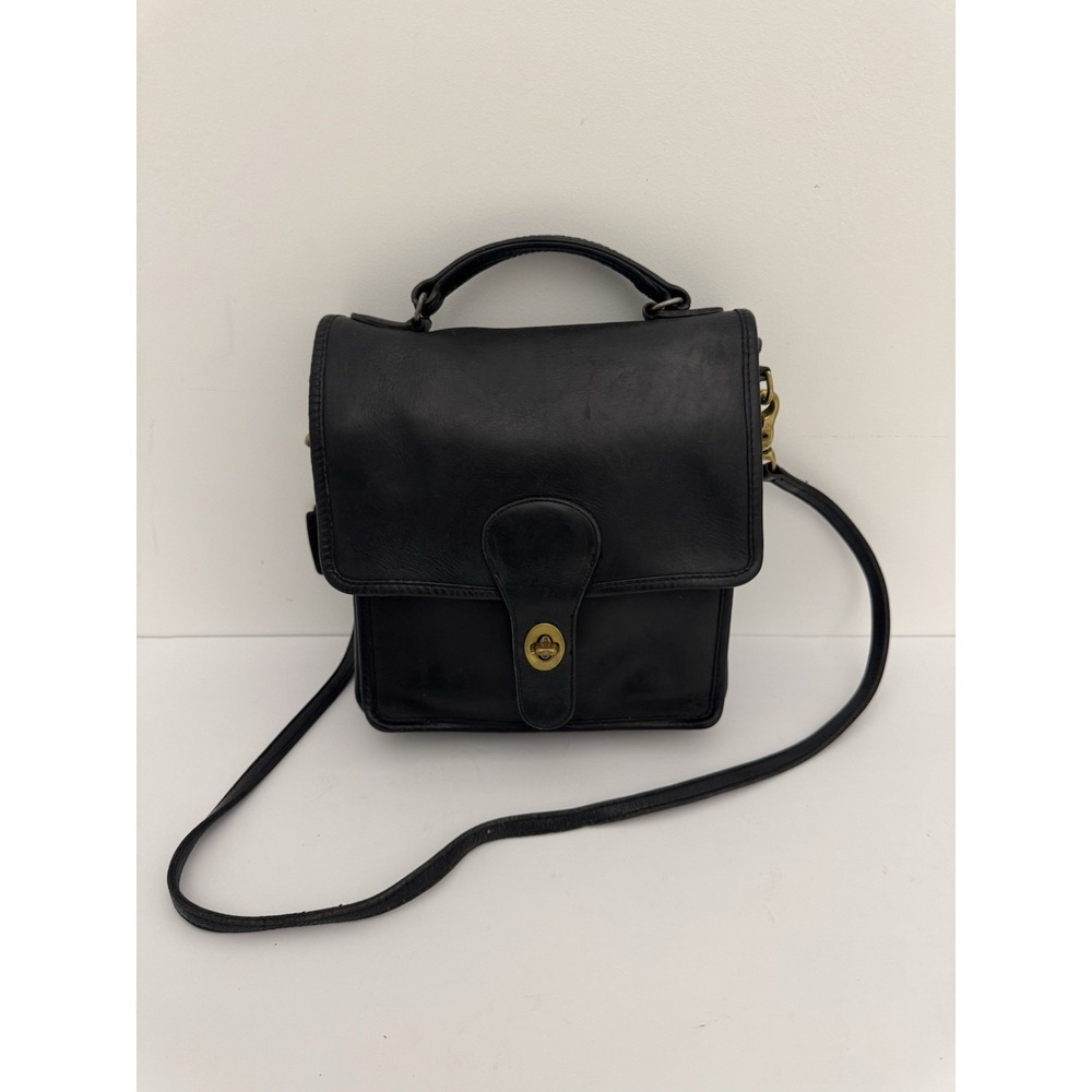 Vintage 1980s Coach Station Bag Black Leather Satchel Made In USA